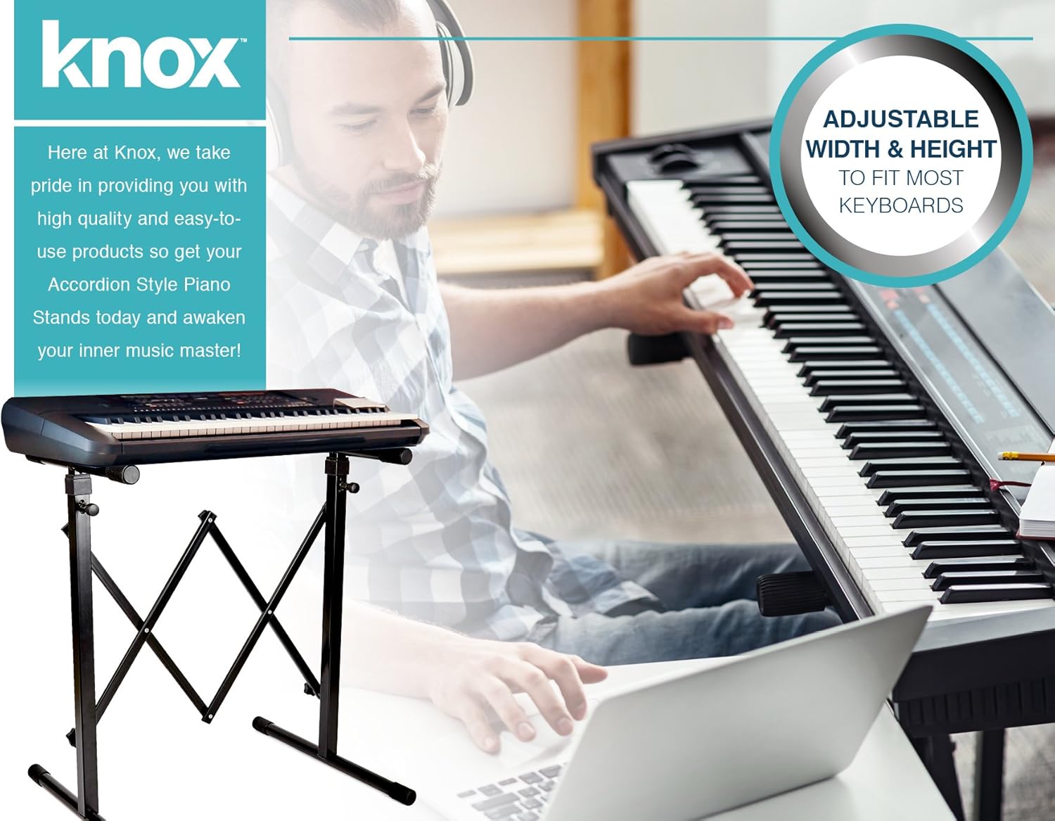 Knox Gear Universal Portable Keyboard Stand Accordion Style with Adjustable Width and Height Pack of 2