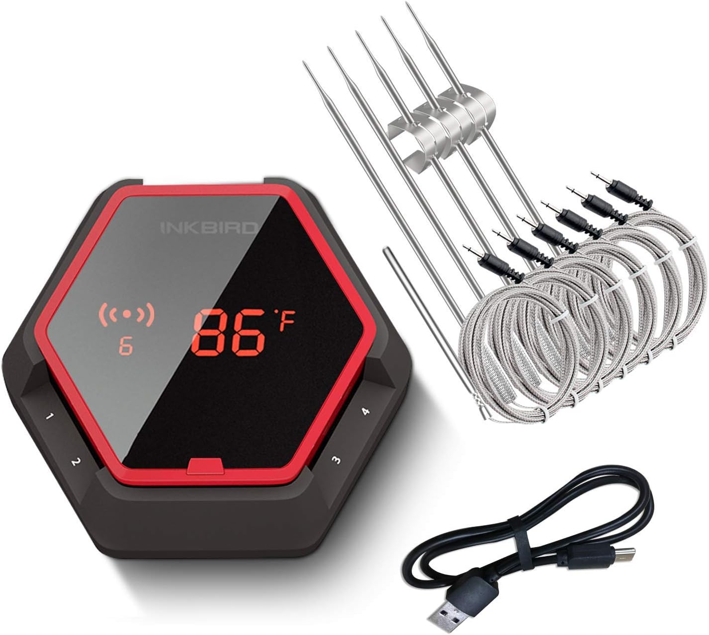Inkbird Grill Bluetooth BBQ Thermometer Wireless IBT-6XS, 6 Probes Digital Smoker Grill Thermometer for Cooking,150ft Bluetooth Meat Thermometer, Magnet, Timer, Alarm for Kitchen, Food (Black) Pack of 2