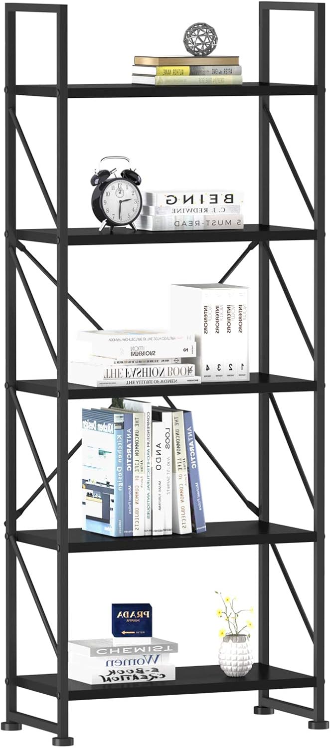 YITAHOME 5 Tiers Bookshelf, Classically Modern Bookshelf, Book Rack, Storage Rack Shelves in Living Room/Home/Office, Books Holder Organizer for Books/Movies - White