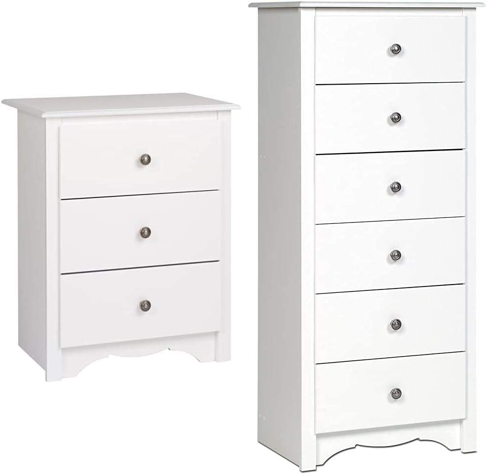 Prepac Monterey Nightstand, Tall 3-Drawer, White & PREPAC White Monterey Tall 6 Drawer Chest
