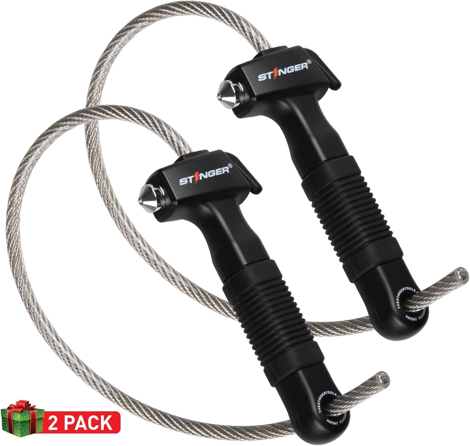 STINGER USA Life-Saving Whip Car Emergency Escape Tool: Hardened Steel Car Window Breaker Hammer, Seat Belt Cutter, Non-Slip Rubber Handle Grip (2 pcs Combo Black)