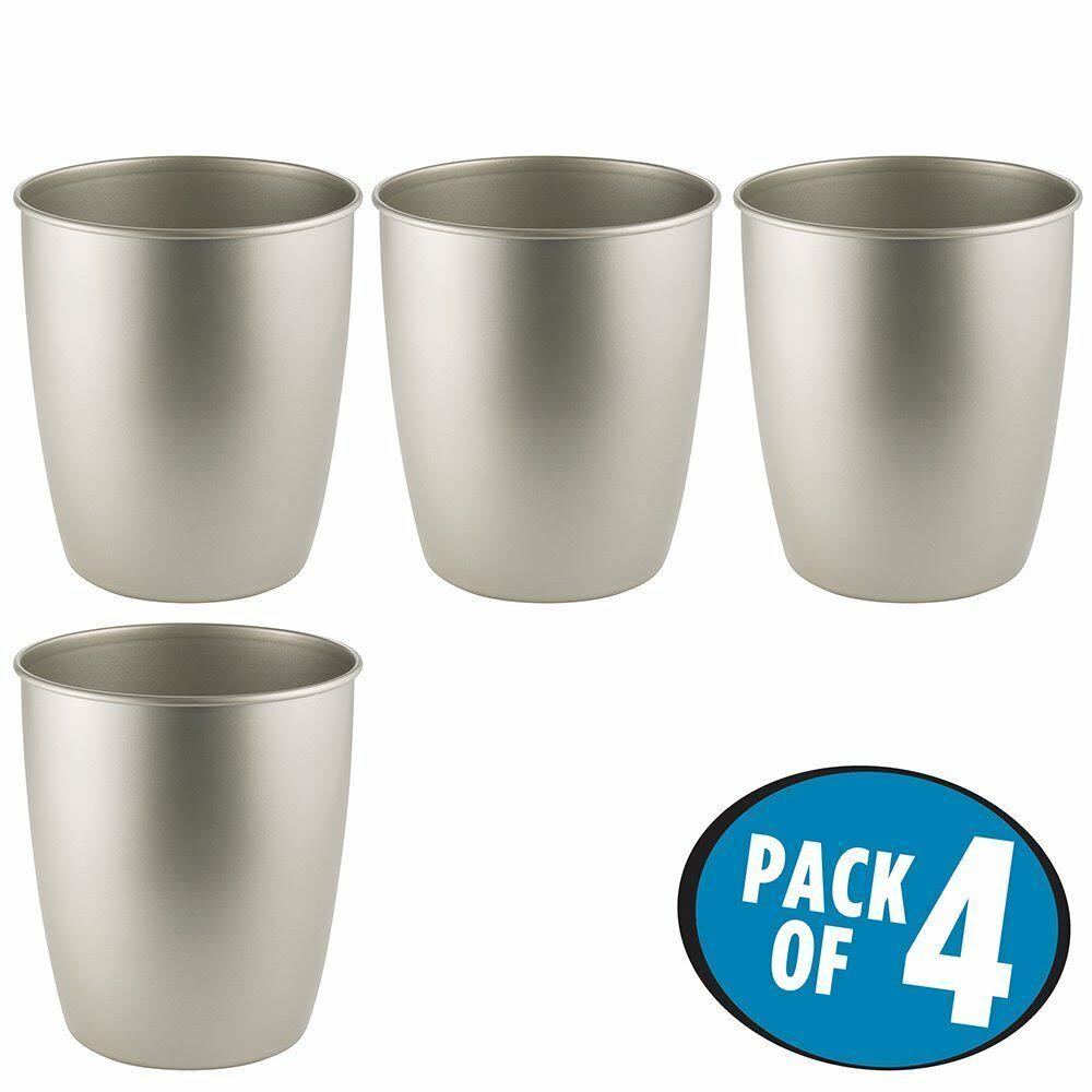 mDesign Round Metal Trash Can Wastebasket, Garbage Container, 4 Pack