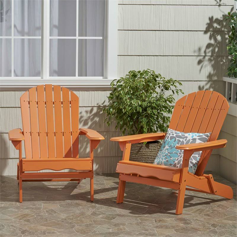 Malibu Outdoor Wood Adirondack Chair, Set of 2, Tangerine