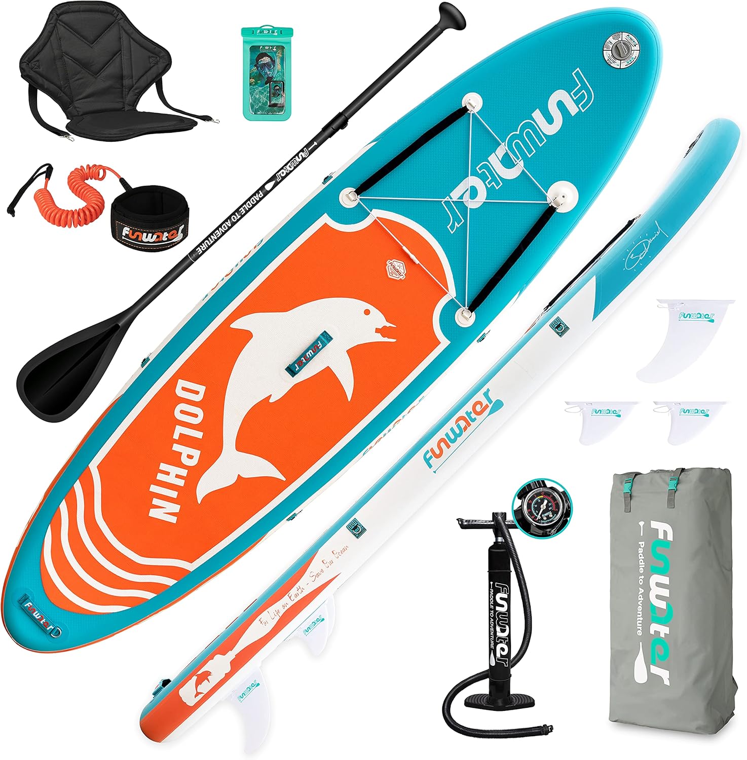 FunWater SUP Inflatable Stand Up Paddle Board Ultra-Light Inflatable Paddleboard with ISUP Accessories,Fins,Adjustable Paddle, Pump,Backpack, Leash, Waterproof Phone Bag
