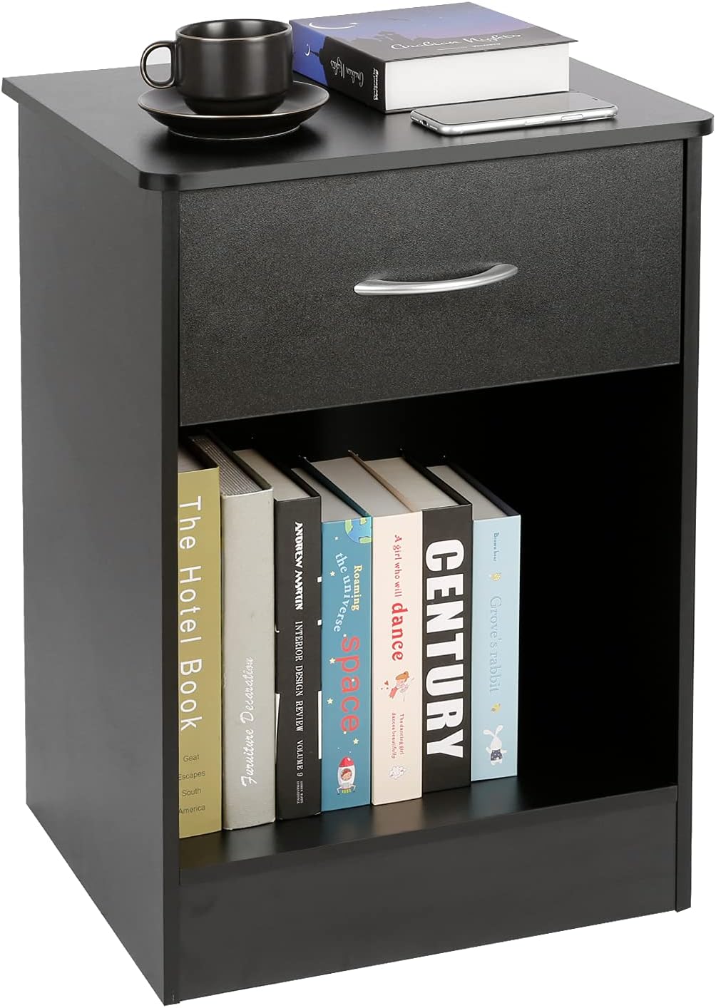 TUSY White Nightstand with Drawer, Bedside Table Side Table for Small Place, Bed Table End Tables for Living Room Bedroom, File Cabinet Storage with Sliding Drawer and Shelf for Home Office