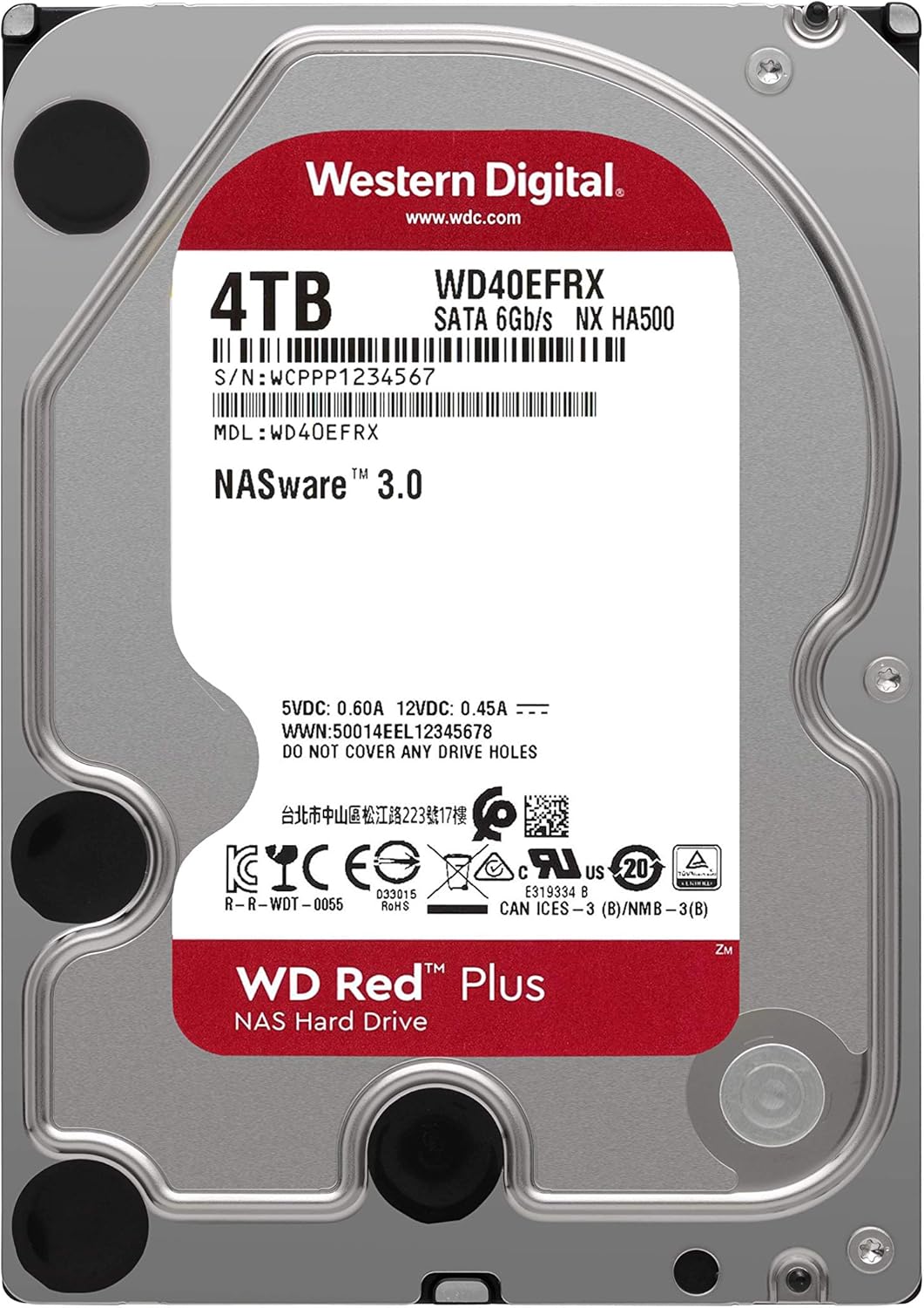 Western Digital 4TB WD Red Plus NAS Internal Hard Drive HDD - 5400 RPM, SATA 6 Gb/s, CMR, 64 MB Cache, 3.5