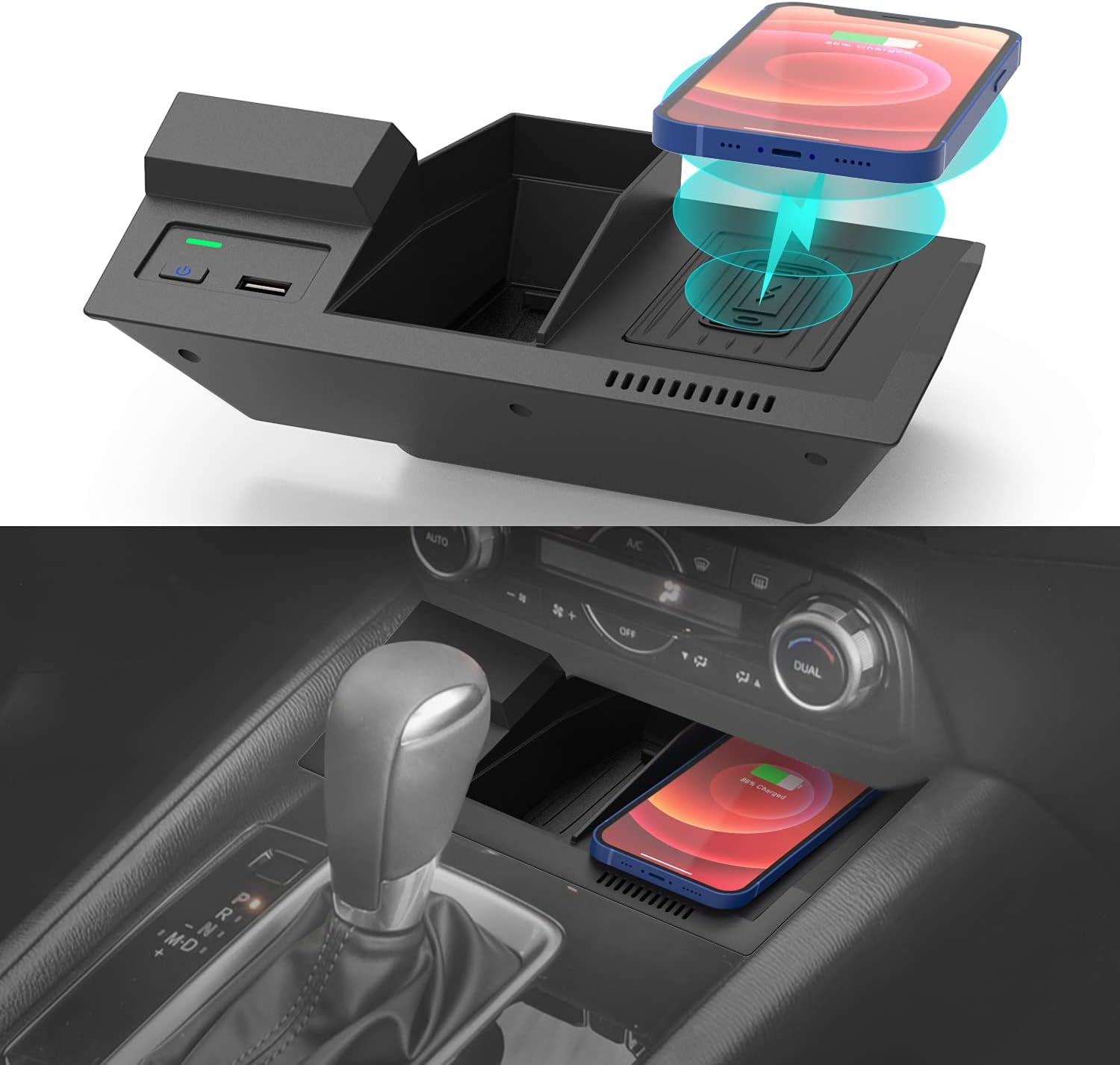 CreeKT Wireless Car Charger for Mazda CX5 CX-5 2017-2021 2022 Center Console Accessories, Wireless Phone Charging Pad for Mazda CX5 2017 2018 2019 2020 2021 with USB Port Pack of 2