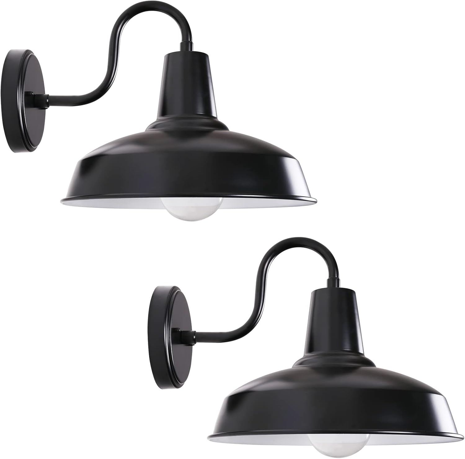 Goalplus 14.2in. Outdoor Barn Light Gooseneck Light Fixture Black Exterior Wall Light for Porch Farmhouse Light Wall Mount with White Interior, 2 Pack, IP44 Waterproof, LM2204-BK-2P