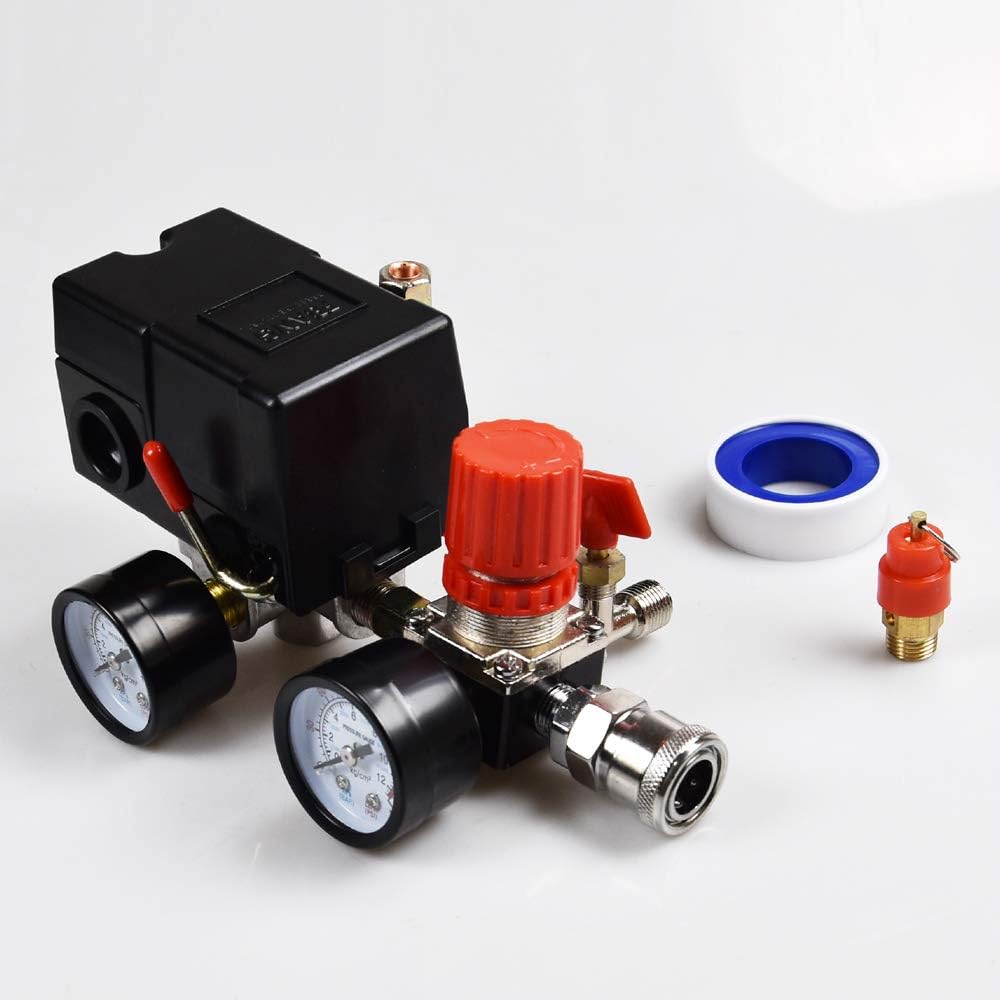 Air Compressor Pressure Switch Pressure With Valve Control Regulators Gauge 90-120PSI 4 Port Safety Valve Air compressor parts Pack of 2
