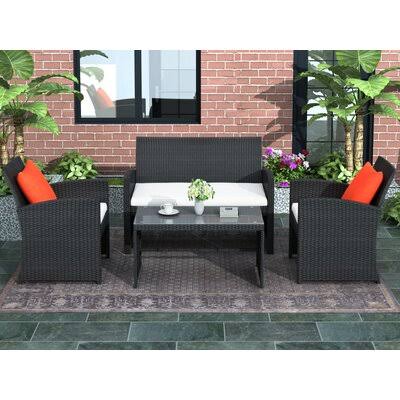 7D5B9448079C42BD910404B771EF0CD9 4 Pieces All-Weather Rattan Seating Set Winston Porter Frame Color: Black