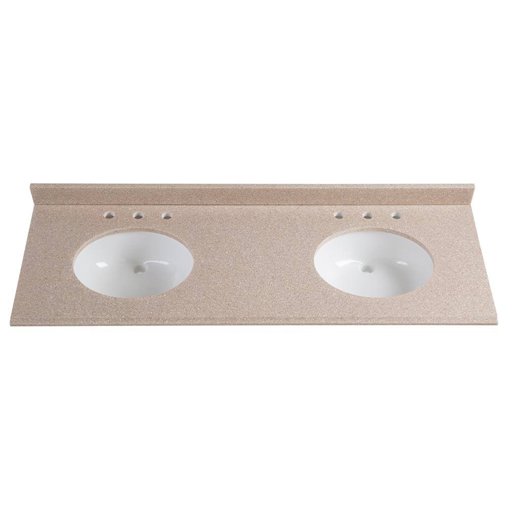 Glacier Bay 61 in. W x 22 in. D Solid Surface Double Vanity Top in Ginger with White Sinks