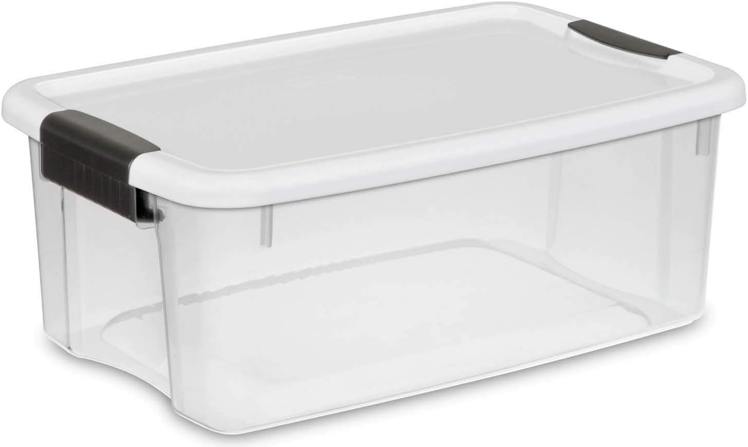 Sterilite 19849806 18 Quart/17 Liter Ultra Latch Box, Clear with a White Lid and Black Latches, 6-Pack Pack of 2