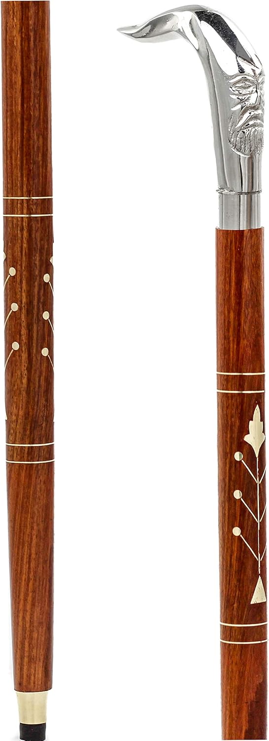 Premium Chromed Deluxe Walking Sticks | Rosewood Crafted Walking Cane with Solid Brass Chrome Decorative Bars | Walking Canes & Crutches | Nagina International (Starry Bar, 36 Inches) Pack of 2