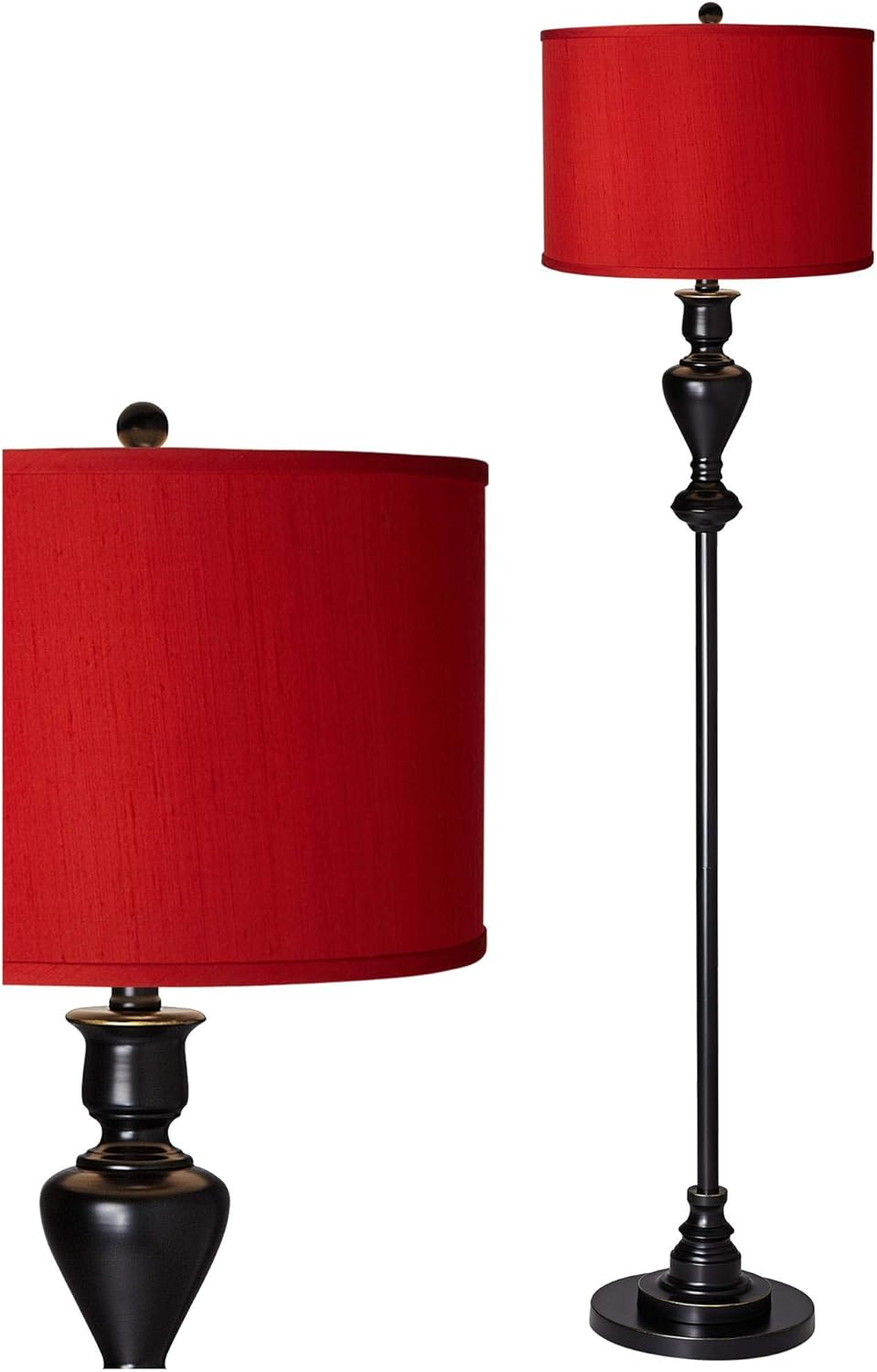 Traditional Floor Lamp Standing Black Bronze Gold Metal China Red Textured Silk Fabric Drum Shade Decor for Living Room Reading House Bedroom Home Office - Possini Euro Design