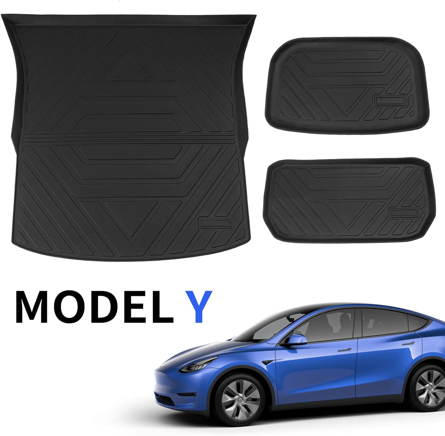 powoq Fit Tesla Model Y Trunk Mat Cargo Mat Cargo Liner Trunk Liner for 2020 2021 2022 Tesla Model Y Accessories (Rear Cargo Mat for 7 Seats Model) Pack of 2