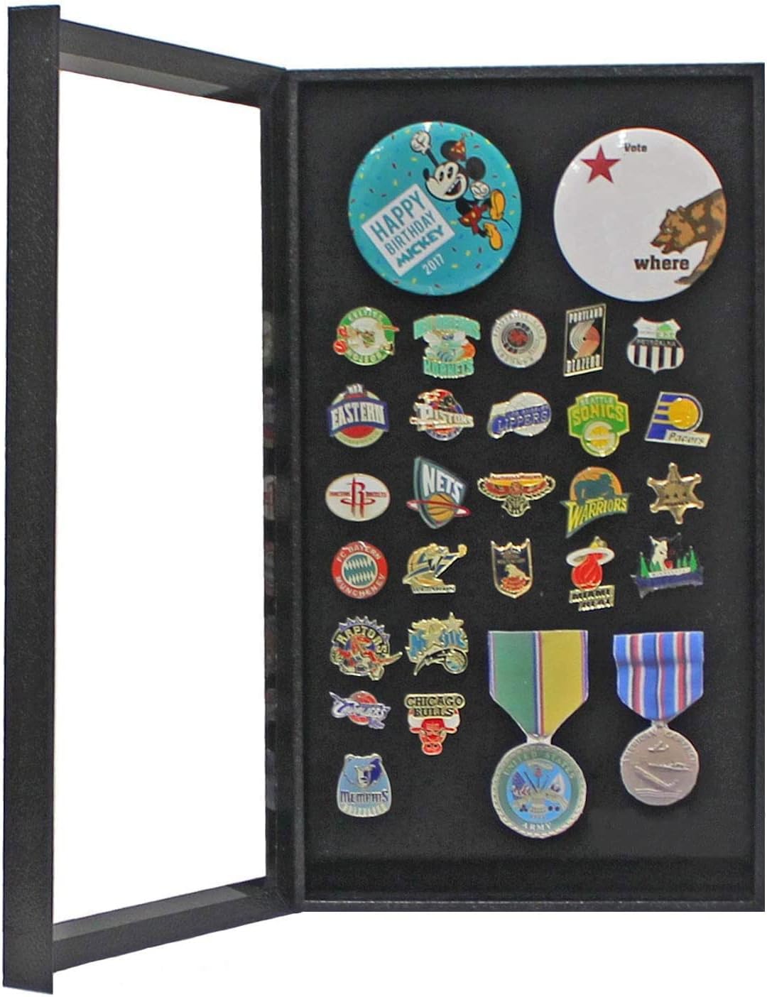DisplayGifts Pin Display Case - Pin Collection Display Frame with 98% UV Protection for Military Medals, Beach Tags, Jewelry Pins, Insignia Ribbons, 14.75