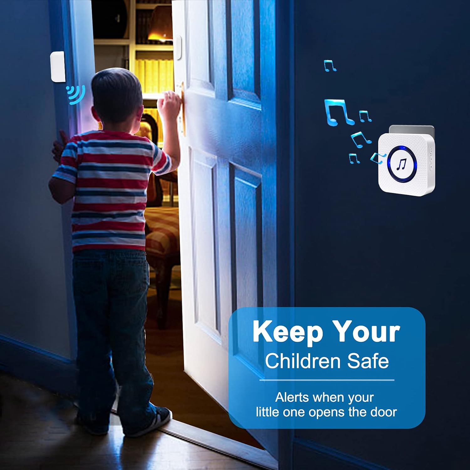 Door Alarm with Chime Adjustable Volume Sanjie Wireless Door Chime When Door Opens for Home/Business With 1000 ft Long Range 55 Melodies, 5 AlarmsSensor+2 Plug-in Receiver,White Pack of 2