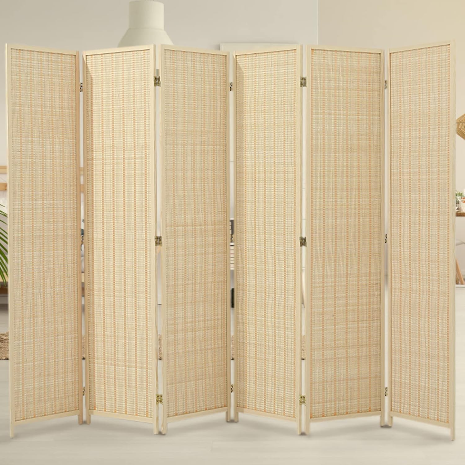 Duraspace 6 Panel Bamboo Room Divider 6ft Privacy Screen Freestanding Double Hinged Folding Screen Room Dividers Bamboo Portable Partitions for Patio Privacy