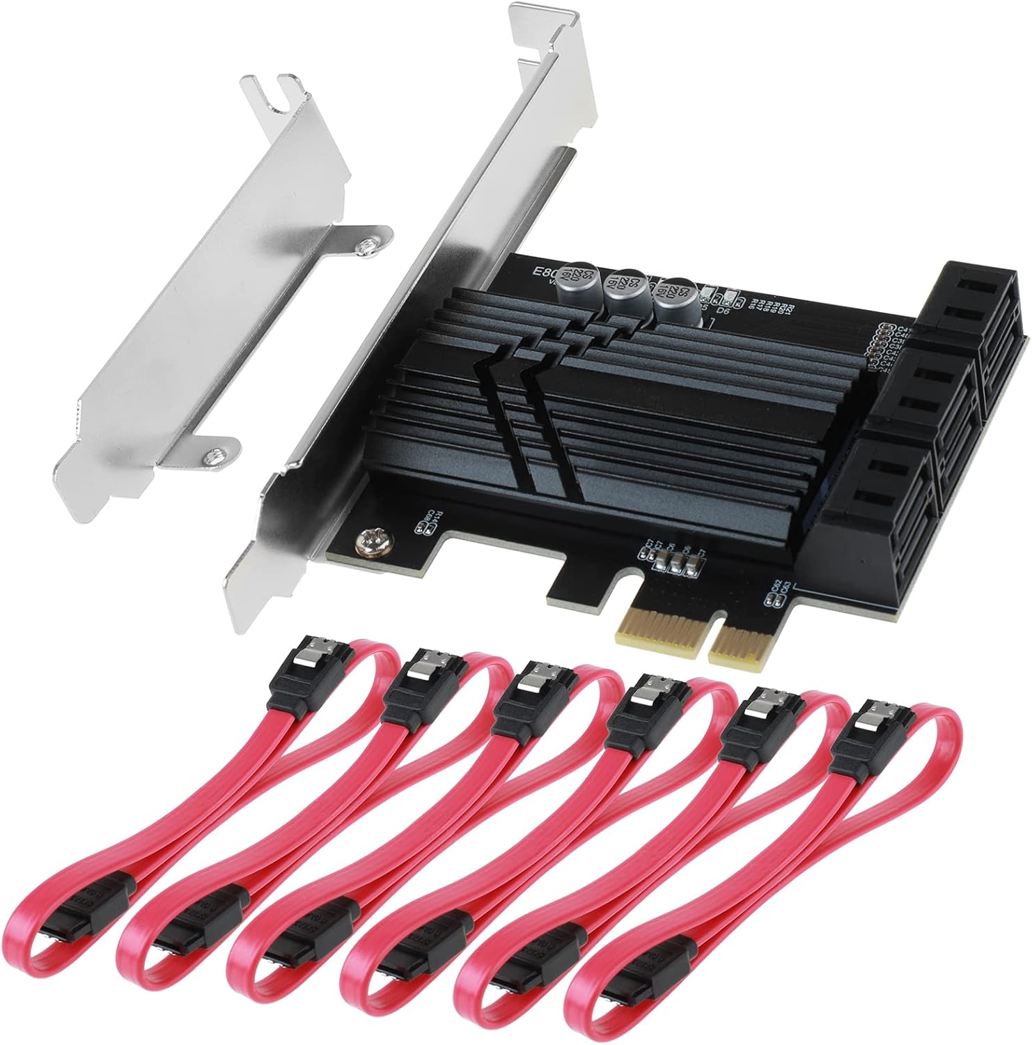 smartelf PCIe X1 SATA III Card 6 Ports ASM1166 Chip, SATA 3.0 6Gbps PCIE Controller Expansion Card Adapter with 6 SATA Cables+Thin Bracket,Non Raid Pack of 2