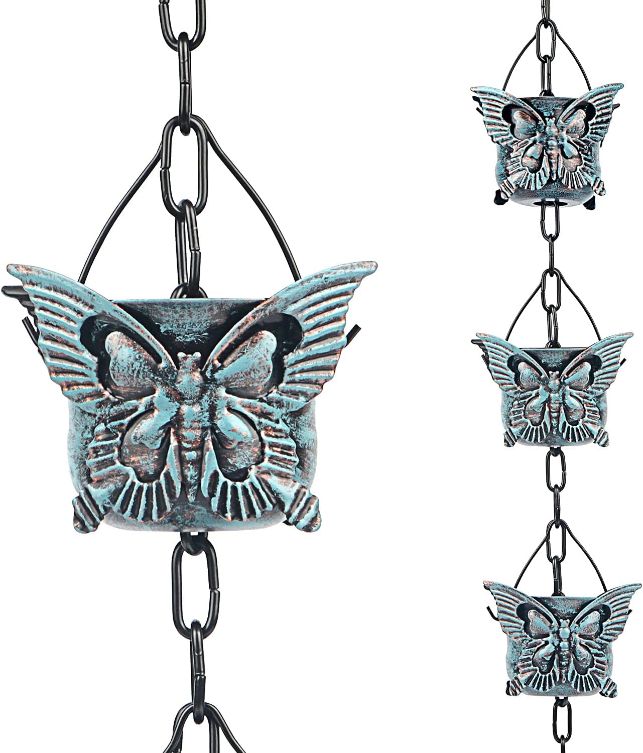Hanayard Rain Chain Gutter Decorative Downspout Diverter Outside Metal Butterfly Decor Accessory, 3 Ft Pack of 2