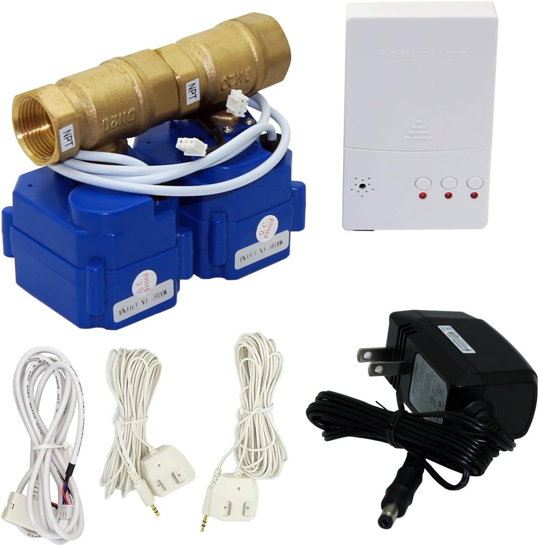 E-SDS Automatic Water Leak Shut Off Valve System,Water Leak Detector with 2 Valves,2 Sensors and Sounds Alarm,for Pipes 3/4 NPT,Flood Prevention for Laundry Washing Machines,Water Heaters and More