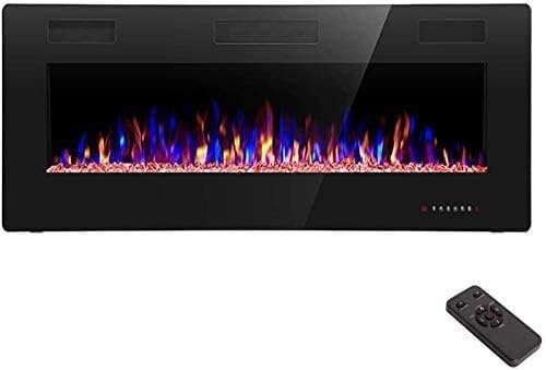 R.W.FLAME Recessed and Wall Mounted ,The Thinnest Fireplace,Low Noise, Fit for 2 x 6 and 2 x 4 Stud, Remote Control with Timer,Touch Screen,Adjustable Flame Color and Speed …