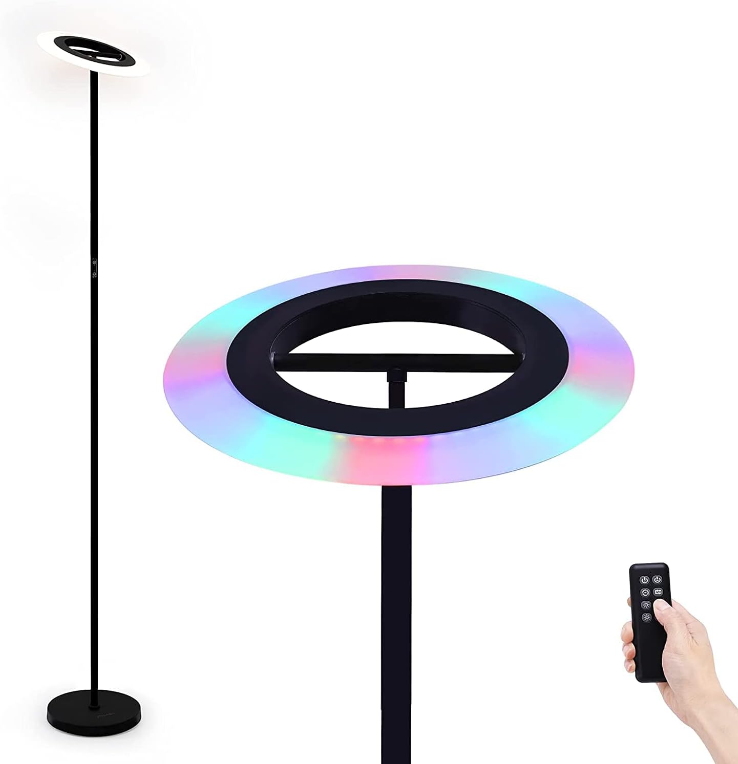 FIMEI Floor Lamp, Modern LED Rotatable Floor Lamp with Reading Light, Standing Lamp with Stepless Dimming and 3000K-6000K Color Temperature, Touch and Remote Control (Black)