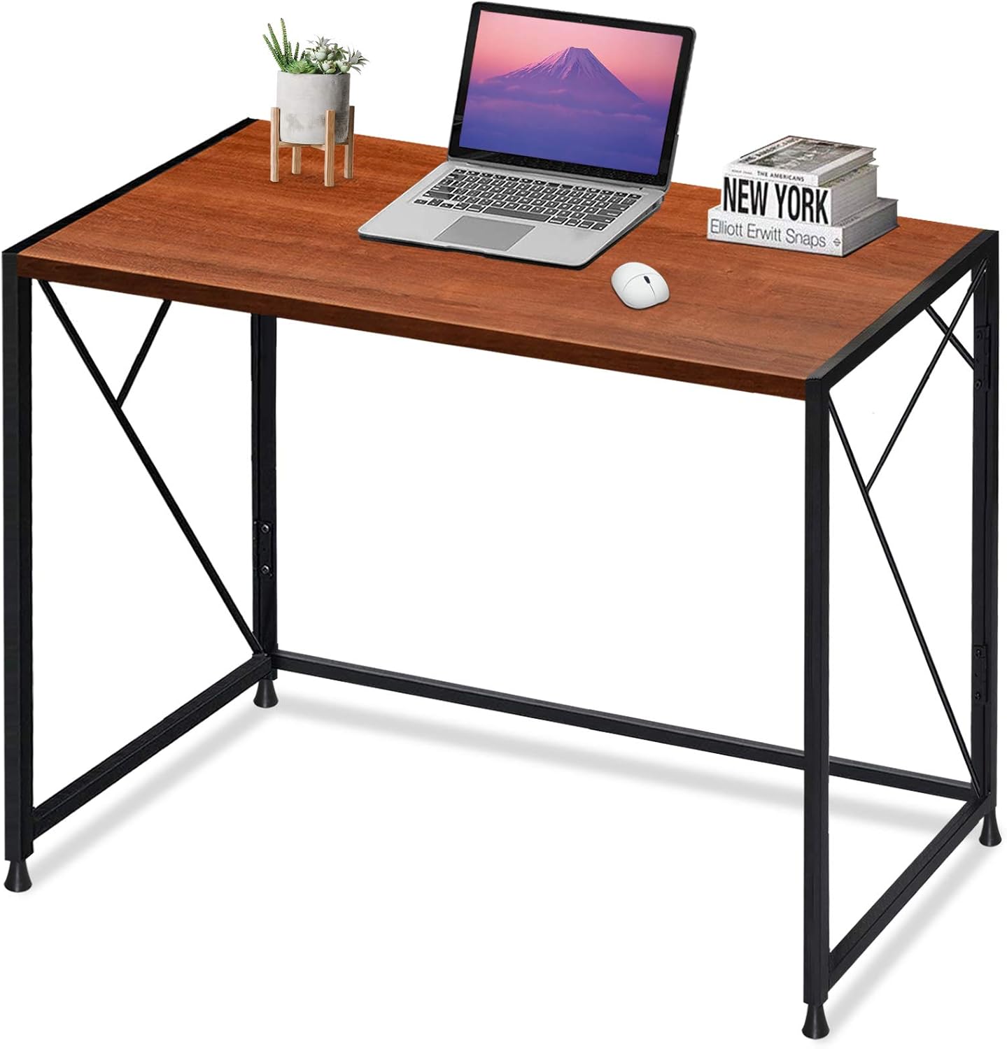 Varohome Folding Desk No Assembly Required 40 inches Foldable Table Computer Home Office Desk Study Writing Desk Space Saving Collapsible Desk, Brown Pack of 2