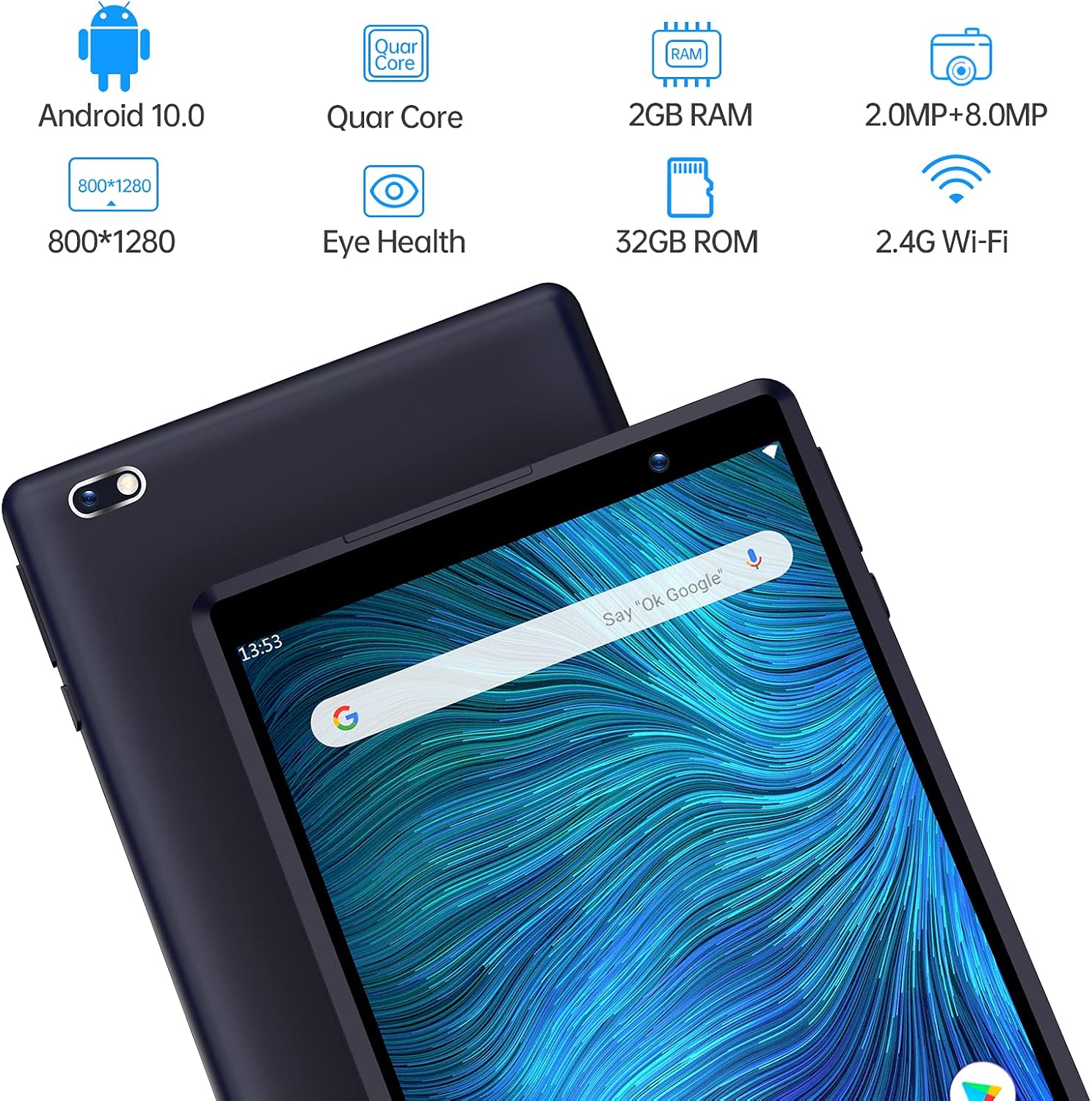 Android Tablet Pritom 8 inch Android Tablet, 2GB RAM, 32GB ROM, Quad Core, HD IPS Screen, 8.0 MP Rear Camera, Wi-Fi, Bluetooth, Tablet PC, Black