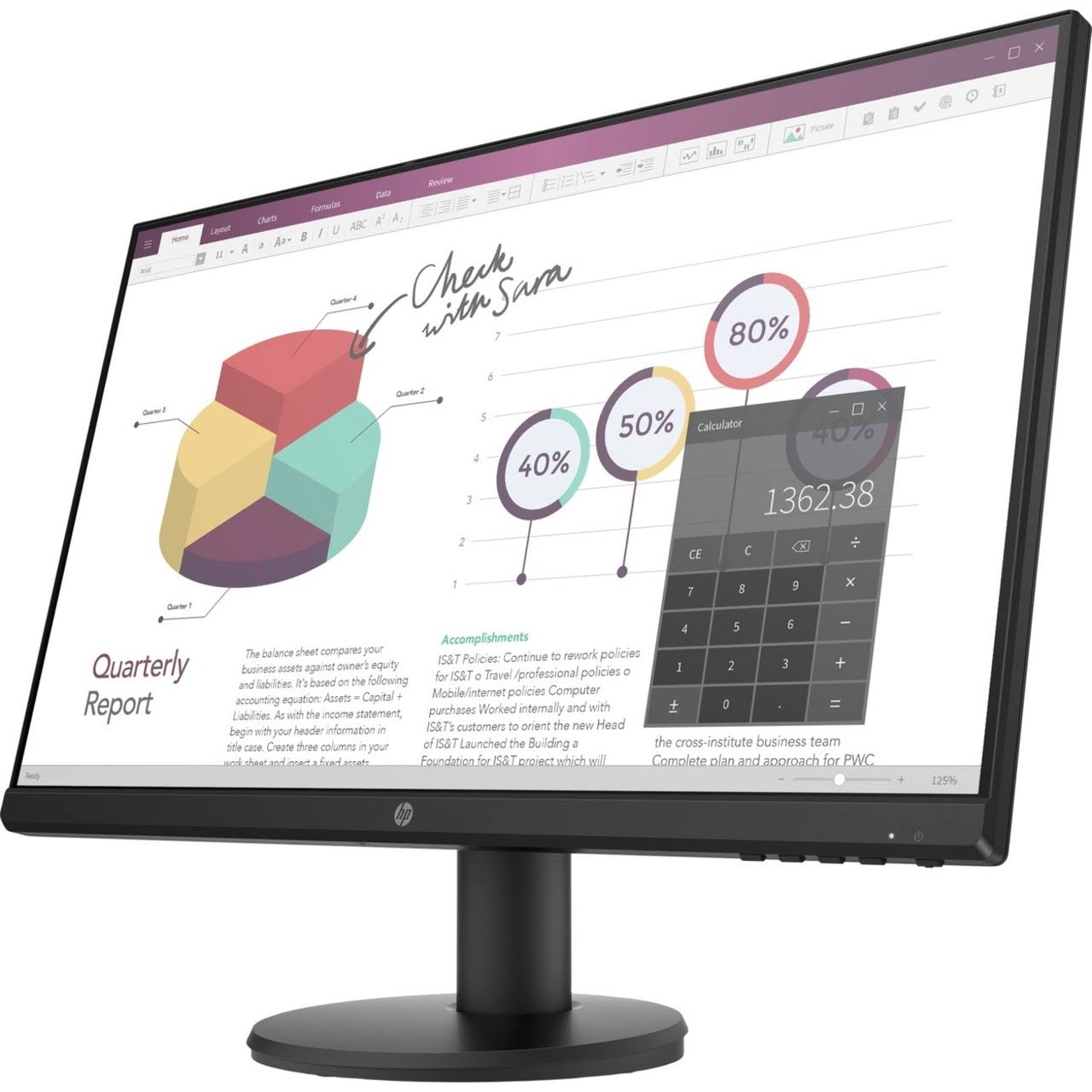 HP P24v G4 9TT78A6#ABA 23.8x22 LED Monitor, Black