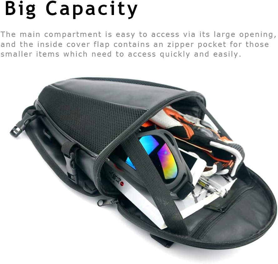 MIGHTYDUTY Leather Motorcycle Backseat Tail Bags, Waterproof PU Super Light Tank Bag, Multifunctional Motorbike Rear Seat Storage Saddle Bag Black