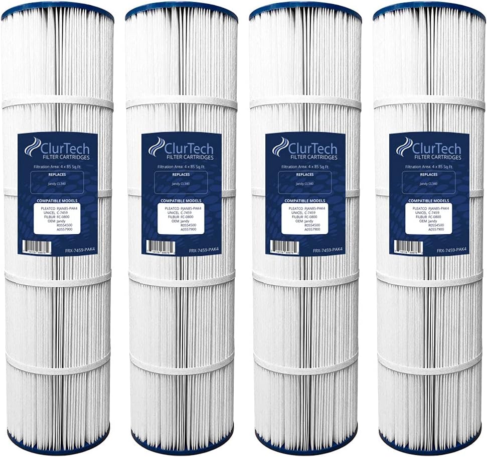 ClurTech FRX-7459-PAK4 4 Pack Jandy CL340 PJAN85-PAK4 C-7459 FC-0800 R0554500 A0557900 Replacement Pool or Spa Filter Cartridge, White