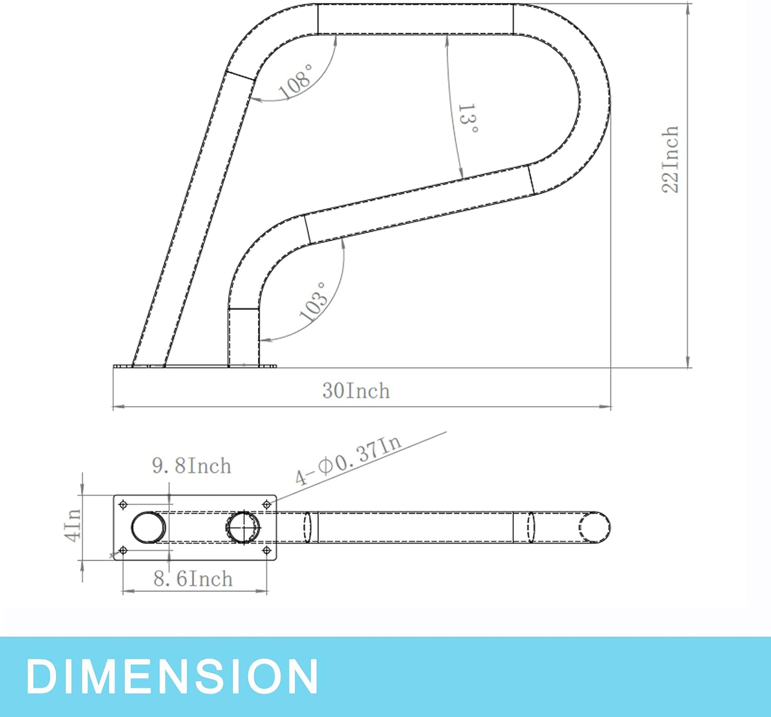 HONYTA Pool Handrail 30x22 304 Stainless Steel 250LBS Load Capacity Silver Rustproof Humanized Swimming Pool Handrail with Blue Grip Cover & M8 Drill Bit & Self-Taping Screws