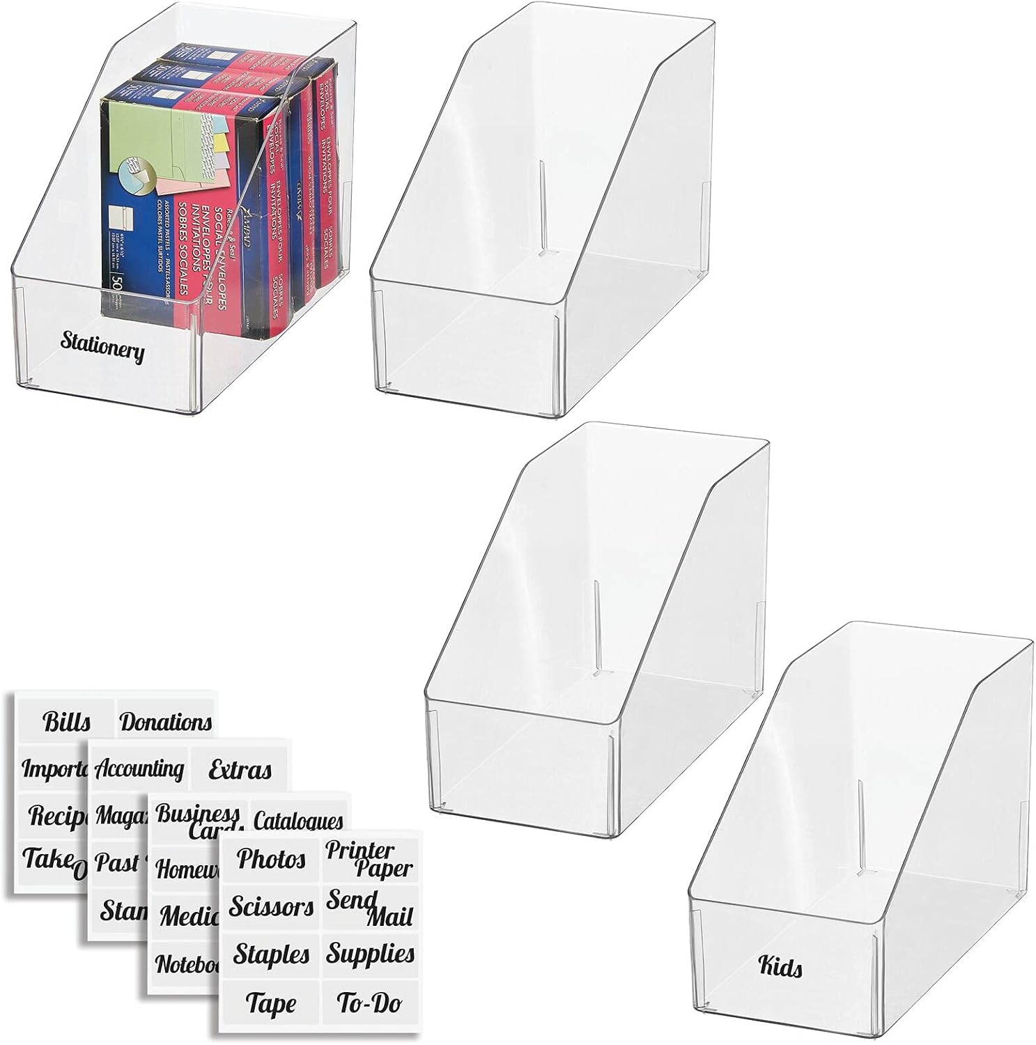 mDesign Plastic Slanted Open Front Home Office Storage Bin Container, Desk Organizer - Holds Gel Pens, Erasers, Tape, Pencils, Highlighters, Markers - 6