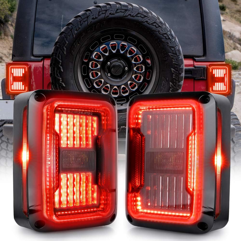 DOT Approved LED Tail Lights Compatible with Jeep Wrangler JK 2007-2017 Brake Reverse Light Rear Back Up Lights Daytime Running Lamps EMC Build-in Smoke Lens