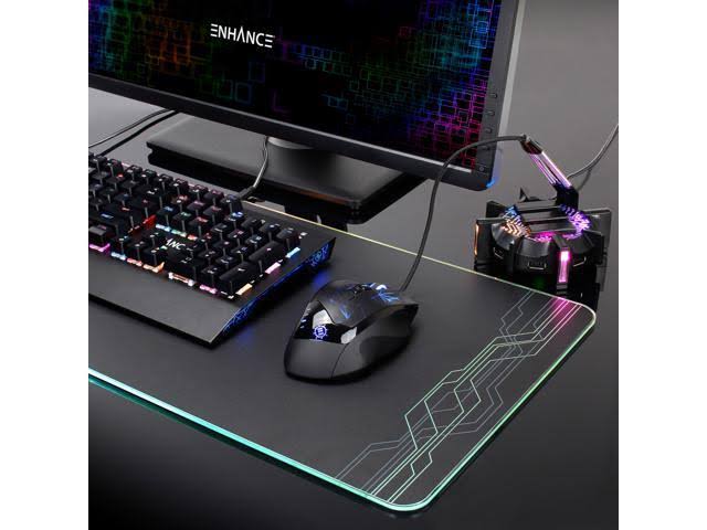 Enhance Extra Large LED Gaming Mouse Pad - Hard Acrylic XXL Desk Mat with 7 RGB Color Modes, High Speed Tracking Surface, Recess