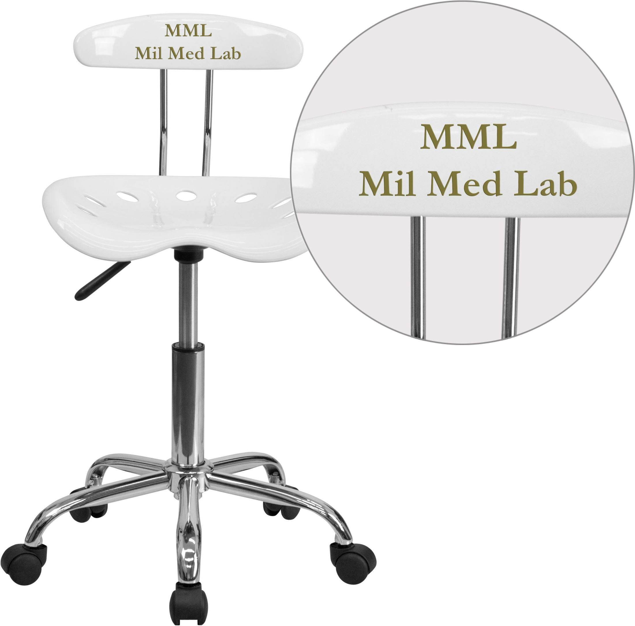 Flash Furniture LF-214-WHITE-EMB-VYL-GG Personalized Vibrant White and Chrome Swivel Task Chair with Tractor Seat
