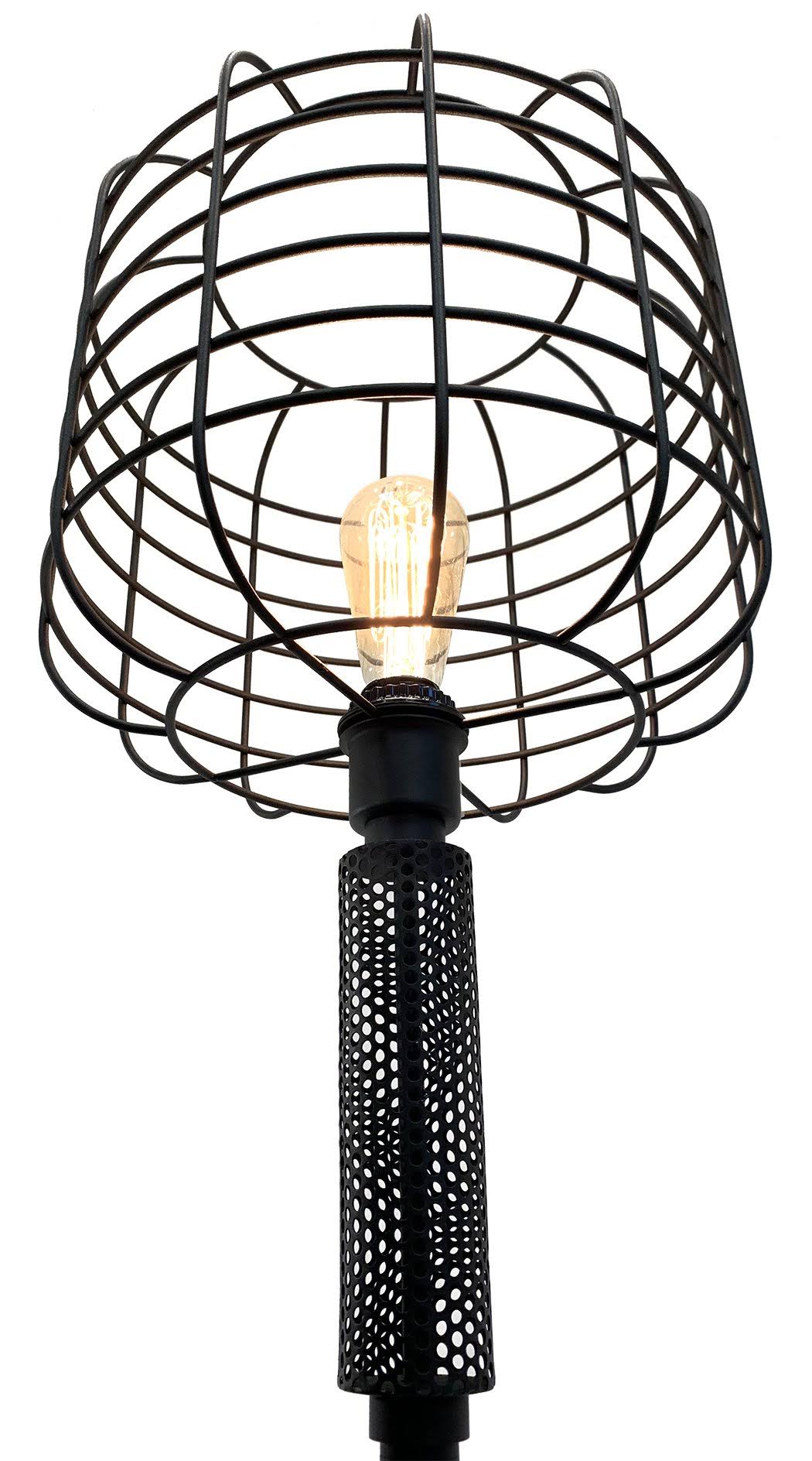 Benzara BM207455 Modern Caged Shape Floor Lamp with Circular Base and Mesh Pattern Black