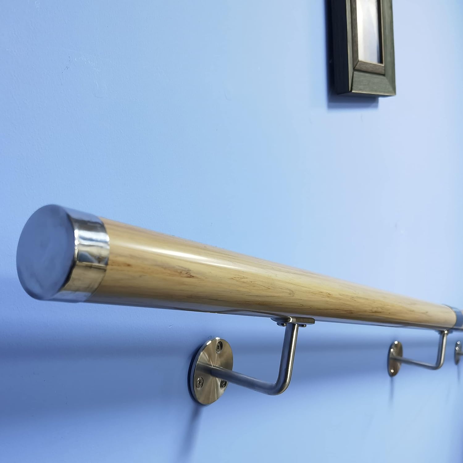 Classic Wall Mount Handrail Including 3pcs Stainless Steel Rail Brackets, Easy Installation PVC Handrail Railing, Camel, 6FT Pack of 2