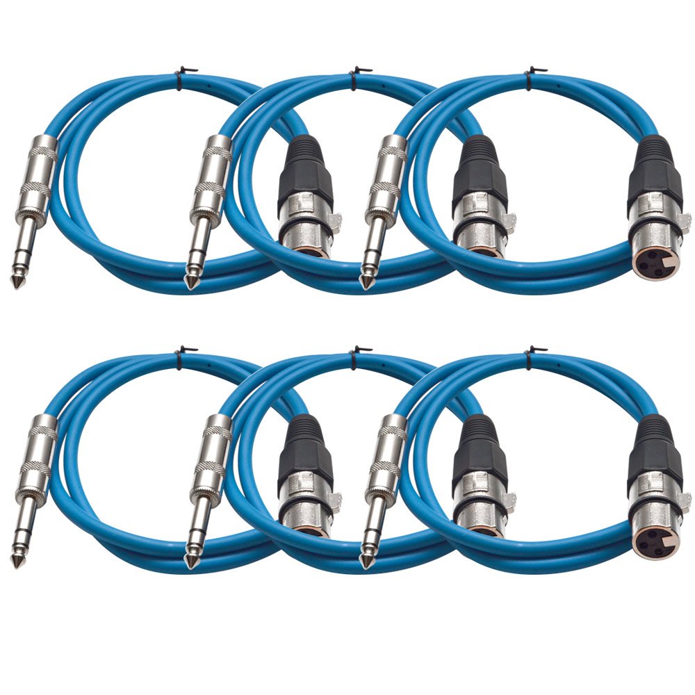 Seismic Audio - SATRXL-F25BGORYP - 6 Pack of 25 Ft XLR Female to 1/4