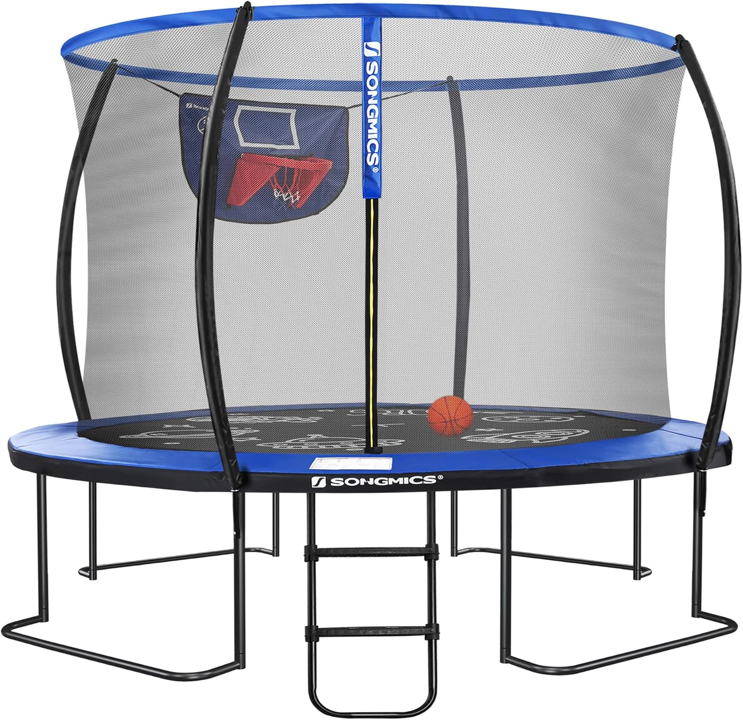 SONGMICS Trampoline, 10 ft 12 ft Recreational Trampolines, Backyard Trampoline for Kids, with Safety Net Enclosure, Basketball Hoop, Toy Basketball, Jumping Mat, Safety Pad, Ladder