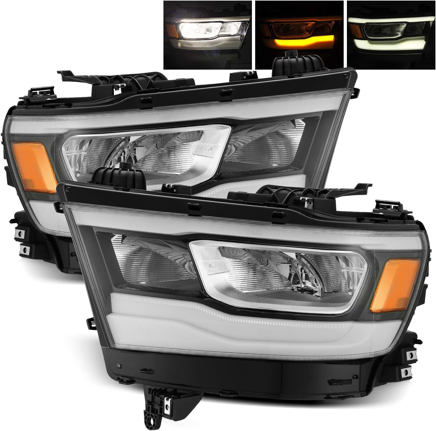 AlphaRex PRO-Series Black For 19-21 Ram DRL/Sequential Signal Dual Projector Headlights