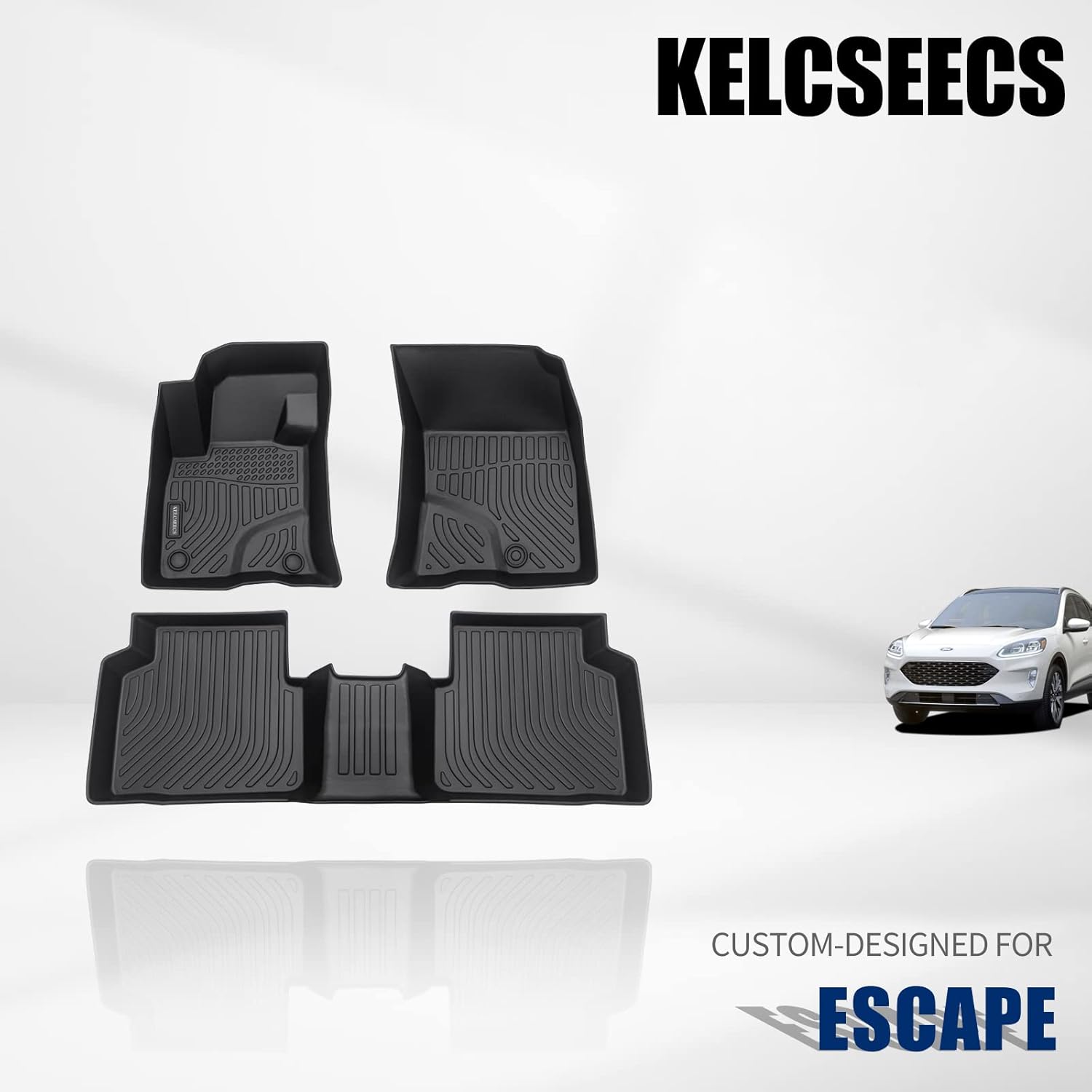 KELCSEECS Floor Mats Custom for Ford Escape 2020 2021 2022 Waterproof Car Mats All Weather Mats Guard odorless Heavy Duty TPE Automotive Floor Liners Front& Rear Row Full Set Accessories Black