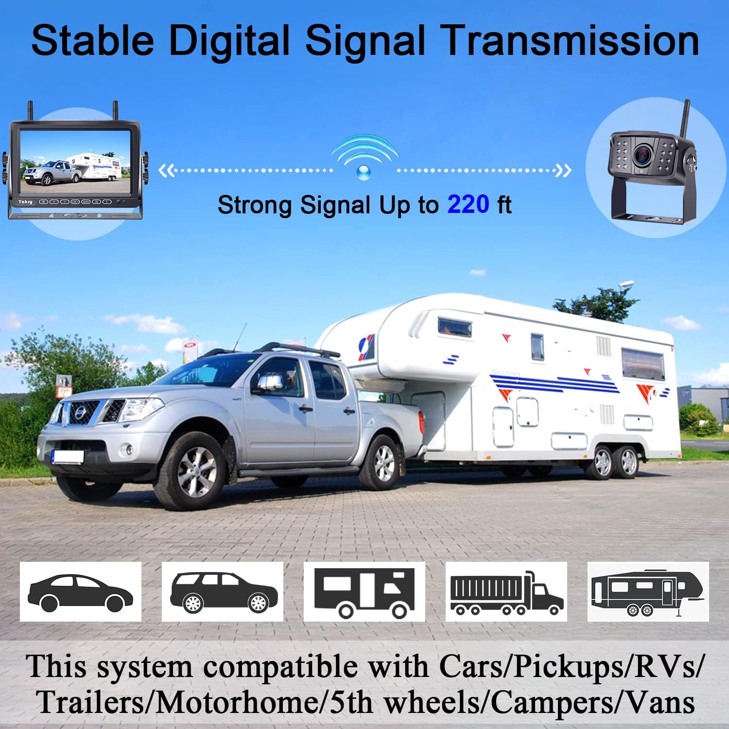 RV Backup Camera Wireless HD 1080P with 7 Inch Touch Key DVR Monitor for RVs,Campers,Trailers,Trucks Adapter for Furrion-Pre-Wired RVs High-Speed Rear View Observation IR Night Vision Yakry Y27