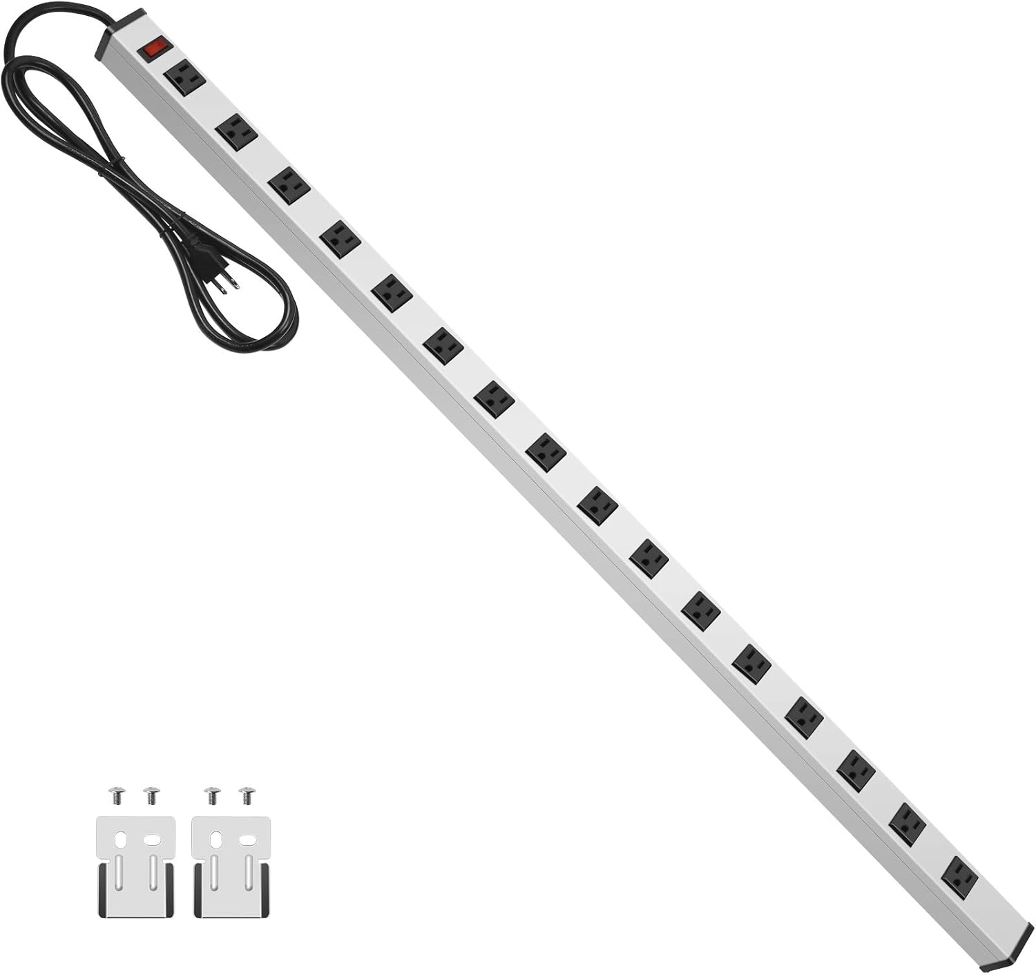 Long Metal 16 Outlet Power Strip, Wide Spaced Garage Industrial Power Strip, Heavy Duty Power Strip with 6 FT Cord 15A, 125V, 1875W. Pack of 2