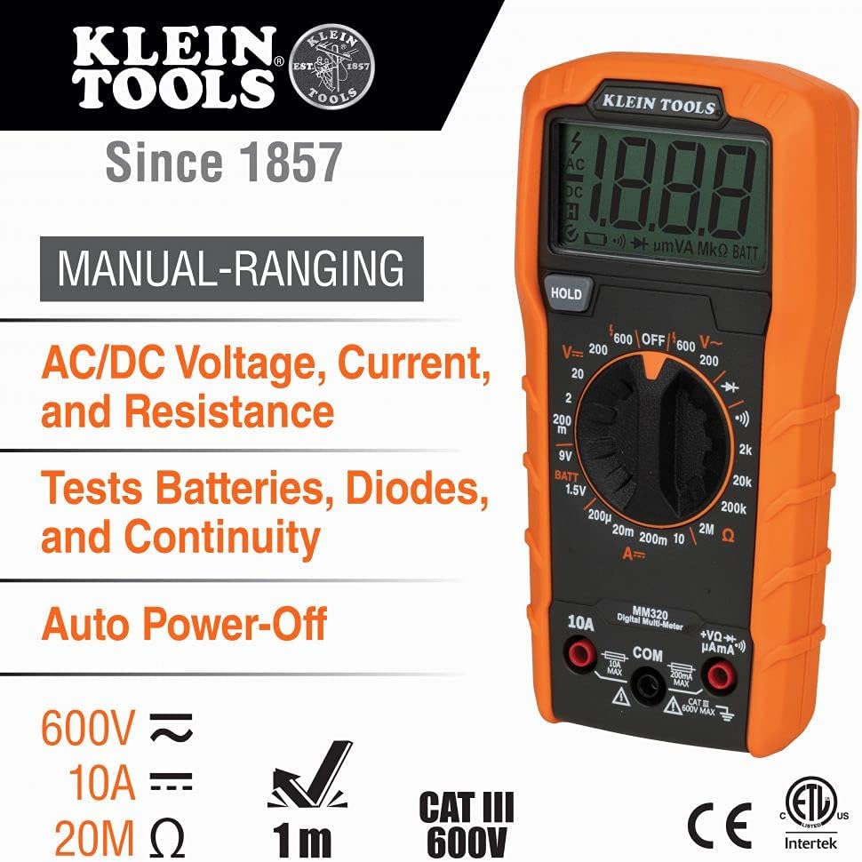 Digital Multimeter Electrical Test Kit, Non-Contact Voltage Tester, Receptacle Tester, Carrying Case and Batteries Klein Tools MM320KIT
