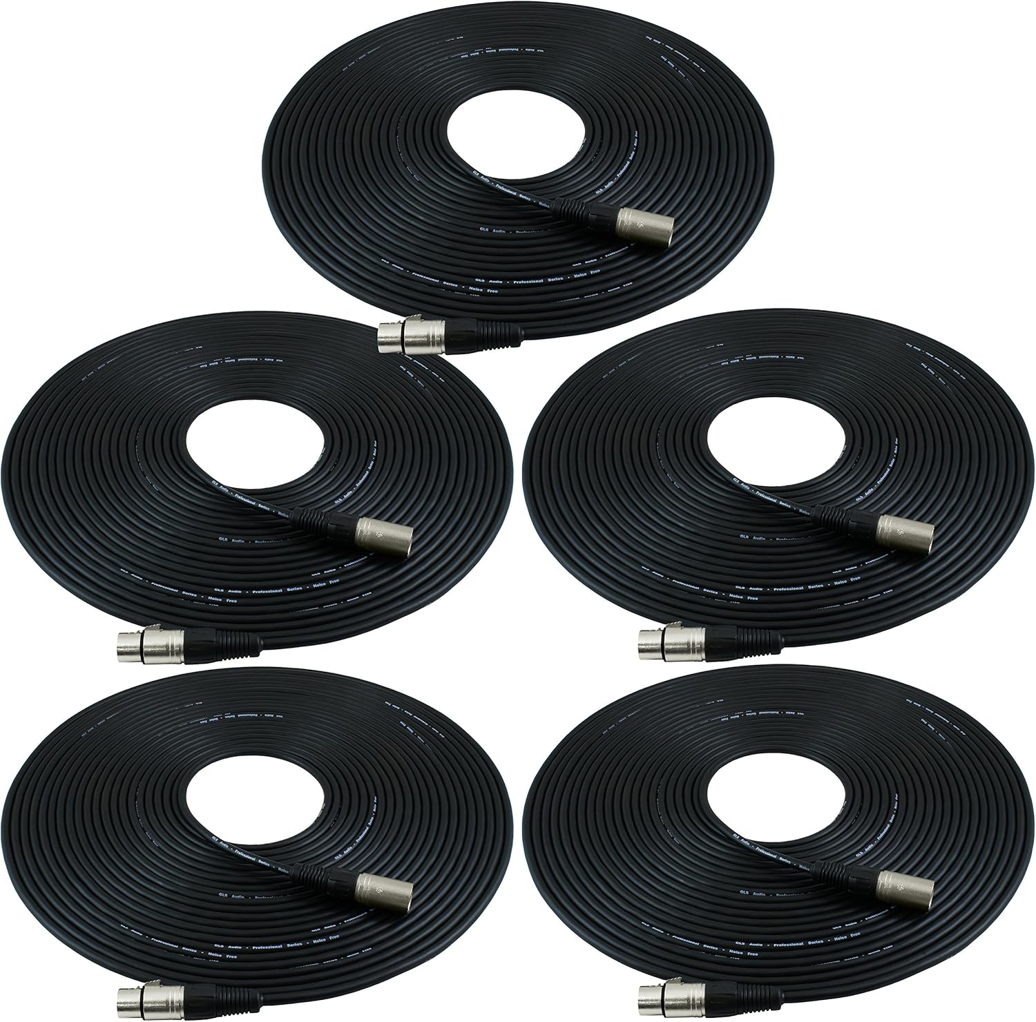 GLS Audio 50ft Mic Cable Patch Cords - XLR Male to XLR Female Black Microphone Cables - 50' Balanced Mike Snake Cord - 5 Pack