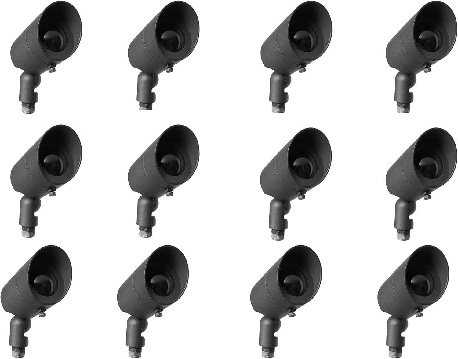 LED Low Voltage Outdoor Directional Lights - 12V AC - 36&deg; Beam Angle Landscape Spot Up Light with Ground Spike & MR16 LED Bulb - IP67 Waterproof, 3000K Warm White, Aluminum Housing (Black, 12 Pack)