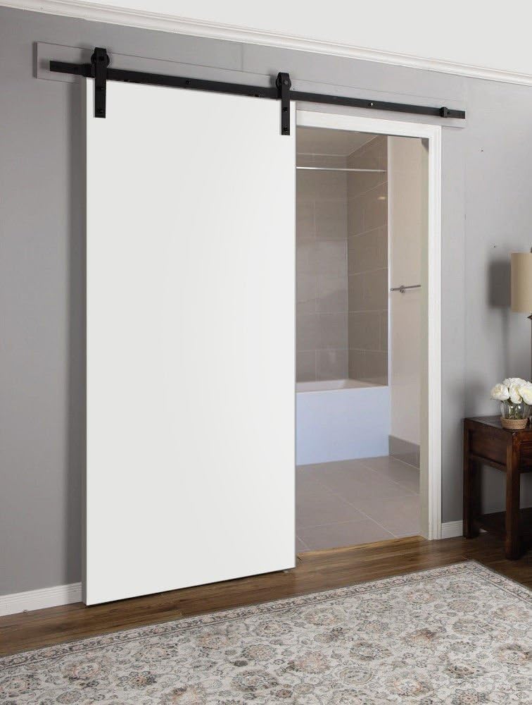 Solid Barn Door 24 x 80 inches with Rail 6.6FT | Planum 0010 White Silk | Heavy Sturdy Track Hangers Hardware Set | Flush Modern Sliding Wood Door