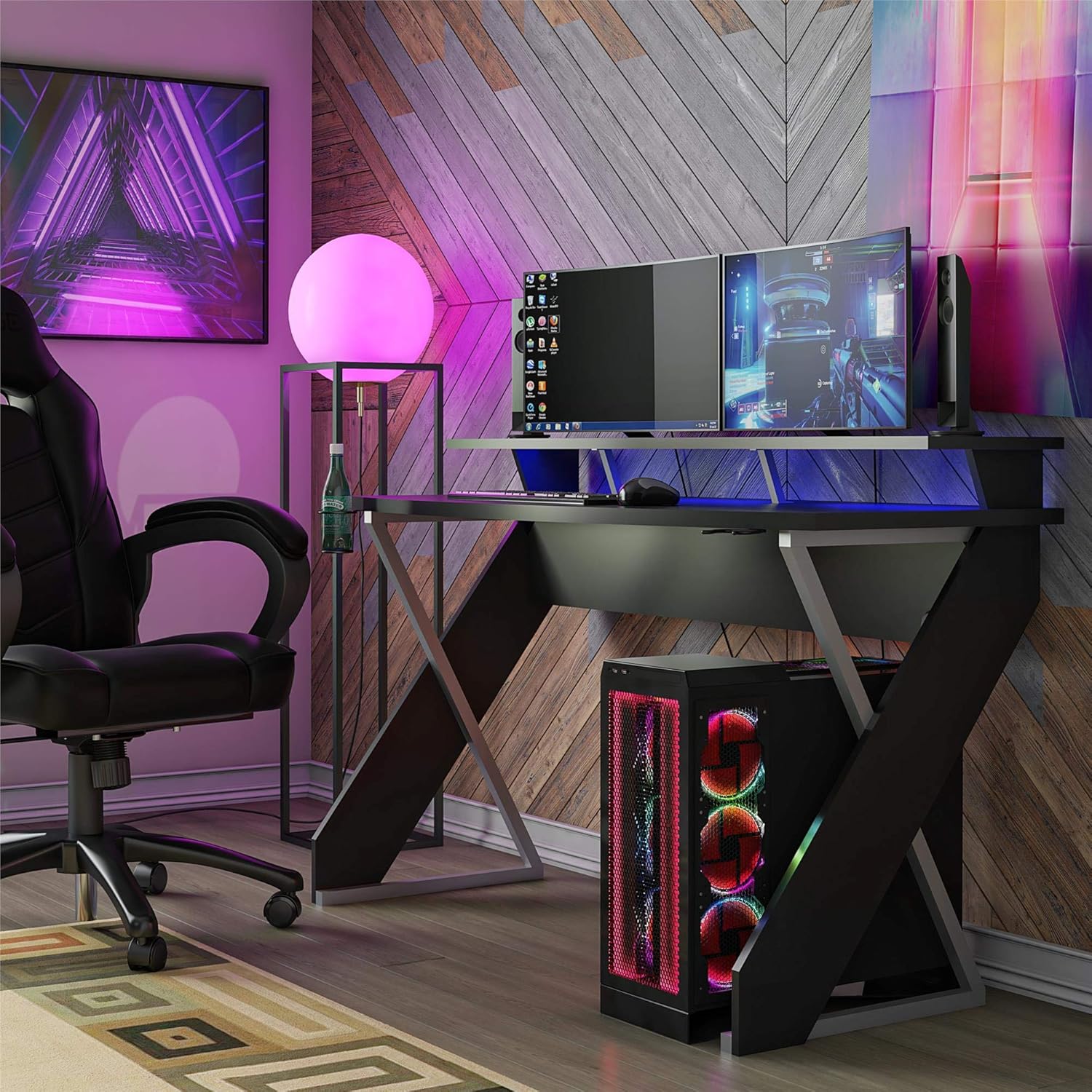 NTENSE Xtreme Riser, Ergonomic, Home Office, Work Table, Computer, Gaming Room Desk, Monitor Stand, Cup Holder, Headphone Hook, Black